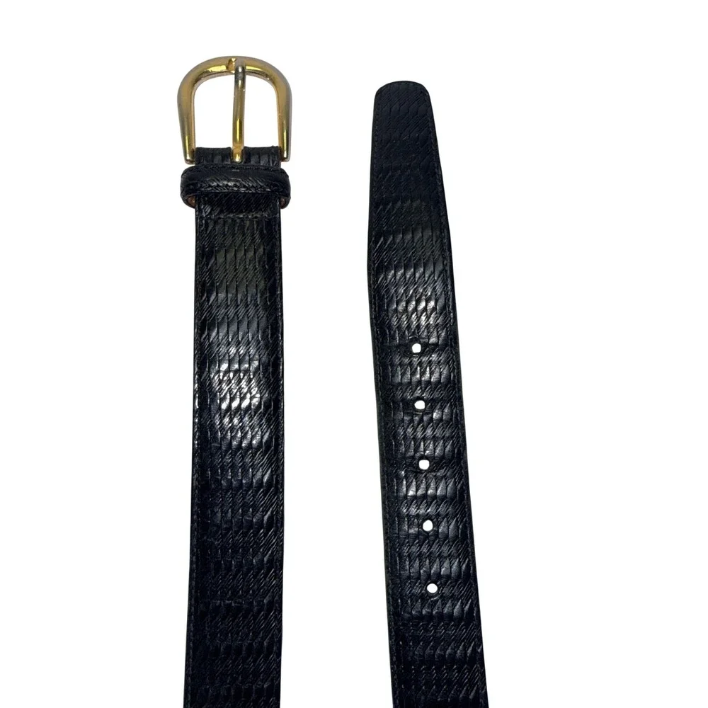 Trafalgar Black Lizard Embossed Leather Belt Gold‎ Buckle Women Size 36